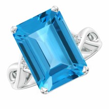 ANGARA Twist Shank Emerald Cut Swiss Blue Topaz Statement Ring - £996.92 GBP