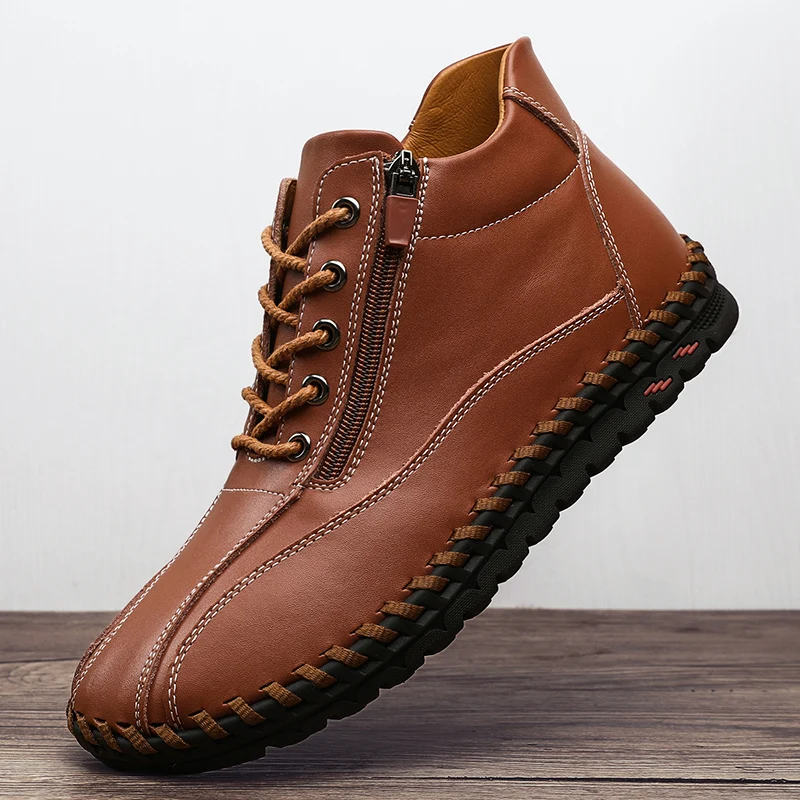 Winter Men Casual Handmade Shoes Outdoor Hiking Non-slip Warm Leather Au... - $49.36