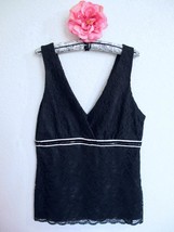 NWT Ruth Black Lace Silk Camisole Top 12 Sequin Velvet Ribbon Trim Anthropologie - £24.04 GBP