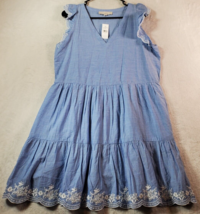 LOFT Fit &amp; Flare Dress Womens Small Blue Eyelet 100% Cotton Sleeveless V... - £23.22 GBP