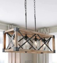 Uolfin-Black Iron and Wood Chandelier 27.5 in. 4-Light With Shades Dimmer Switch - £261.54 GBP