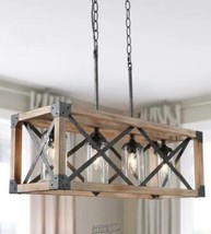 Uolfin-Black Iron and Wood Chandelier 27.5 in. 4-Light With Shades Dimmer Switch - £267.41 GBP