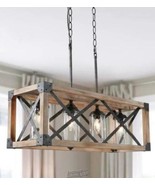 Uolfin-Black Iron and Wood Chandelier 27.5 in. 4-Light With Shades Dimme... - $455.68 CAD