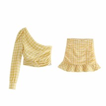 21 women asymmetric crop top dress sets high waist mini skirts and blouse female yellow thumb200