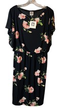 Anne Klein Womens Dress Short Sleeve Floral Elastic Waist Boat Neck Size 4 Black - £24.10 GBP