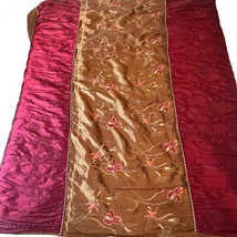 Vintage Queen Wine Burgundy Brown Lilies Silk Microsuede Coverlet One of... - $147.51