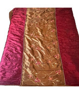 Vintage Queen Wine Burgundy Brown Lilies Silk Microsuede Coverlet One of a Kind - $147.51