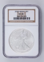 2002 American Silver Eagle Graded by NGC as MS69! Nice silver Eagle - £53.64 GBP