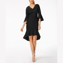 CALVIN KLEIN Womens Black Bell Cuff 3/4 Sleeve V Neck Dress Size: 4 - £55.75 GBP