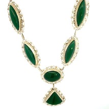 Vintage Signed 925 Mexico Sterling Silver Green Stone Panel Link Necklace sz 17 - £217.62 GBP