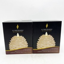X2 NEW Luminara Pinecone Real Flame Effect Wax Candle w/ Timer Moving Wick Ivory - £47.95 GBP