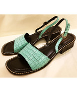 Donald J. Pliner Slingback Leather Sandals Size-9M Turquoise Alligator Pattern - $49.98