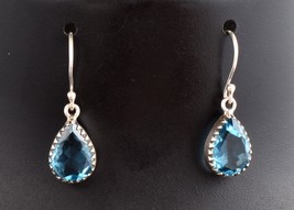 Handgemacht 925 Sterlingsilber Blau Topas Edelstein Ohrhänger Ohrringe für Damen - £34.24 GBP+