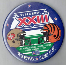 Vintage 1989 Super Bowl XXIII 23 Bengals 49ers 3&quot; Pin Button - £19.17 GBP