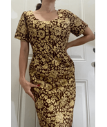 Vintage 40s 50s Brown Gold Brocade Wiggle Pencil Dress Sz M - $66.16 CAD