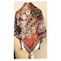 Johnny Was Ikat Patch Tasseled Scarf/Shawl Multicolor Floral 100%Silk - £62.88 GBP