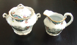 Vtg Ridgways England Anglesey Lidded Sugar Bowl &amp; Creamer Hand Painted Porcelain - £57.05 GBP
