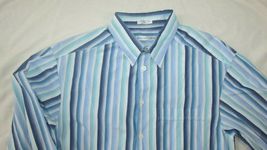 Geoffrey Beene Men's Medium M Casual Dress Shirt green white blue striped - $8.23
