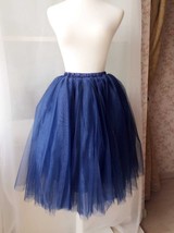 NAVY BLUE 4-Layered Puffy Tulle Skirt Women Plus Size Midi Tutu Skirt