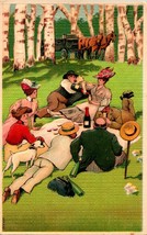 Vtg Postcard Victorian Picnic w Champagne - High Relief Embossed - £15.53 GBP