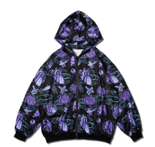 Harajuku style sea creatures graphic black and purple zip hoodie - £39.15 GBP