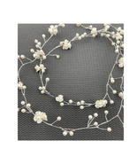 White Pearl Bead Floral Silver Tone Metal Wire Head Wrap Wreath PFJW720 - £10.57 GBP