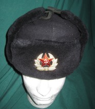 Vintage Early 80s SOVIET NAVY Enlisted Mans Winter Black fish Fur hat Ca... - £51.51 GBP