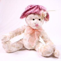 Dan Dee Collector&#39;s Plush Stuffed Girl Teddy Bear Pink Velvet Hat w/ Pink Rose  - $10.70