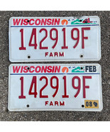 Wisconsin Expired 2008 Red on White Farm License Plate Set #142919F - £16.75 GBP