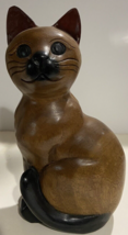 Hand Carved Solid Wood Cat Figurine  Art Sculpture - £30.00 GBP