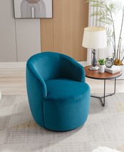 Velvet Fabric Swivel Accent Armchair Barrel Chair - Teal - £178.99 GBP