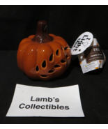 Fall Halloween Ceramic Pumpkin Lights Up Orange brown stem 3&quot; diameter 4... - £15.24 GBP