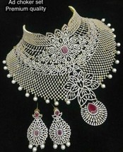 Indien Bollywood Style Plaqué Or Zircone Ras Grand Collier Earrings Jewelry Lot - £215.38 GBP