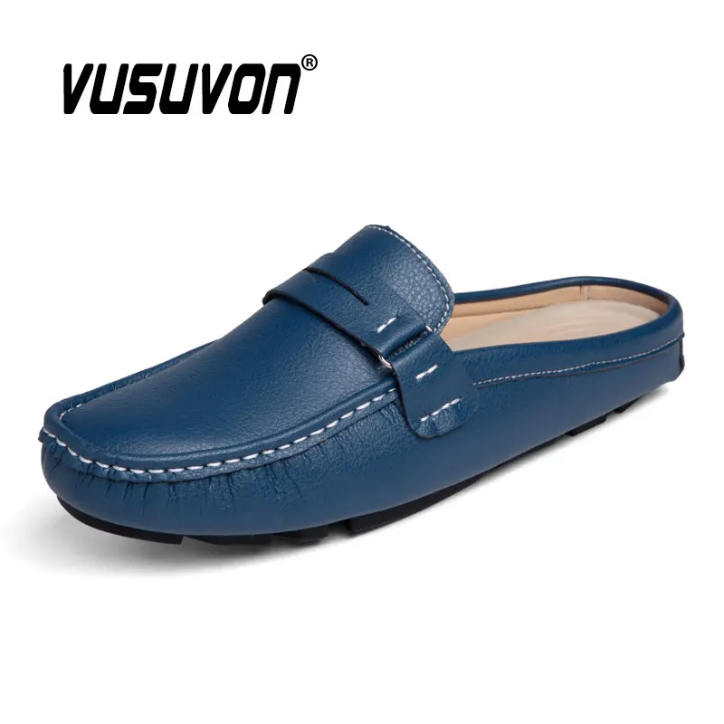 Genuine Cow Men Leather Slippers Outdoor Non-Slip Home Fashion Casual Sl... - £43.36 GBP