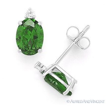 Oval &amp; Round Cut Cubic Zirconia Simulated Emerald Sterling Silver Stud Earrings - £19.13 GBP