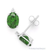 Oval &amp; Round Cut Cubic Zirconia Simulated Emerald Sterling Silver Stud E... - €24,82 EUR