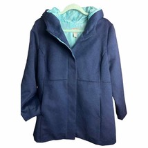 Chico&#39;s Hooded Coat, Faux-Wool Winter Mid Jacket | Size 2 (Large) | Navy... - £37.04 GBP