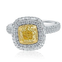 GIA 2.07 TCW Cuscino Giallo Diamante Fidanzamento Anello 18k Oro Bianco - £3,508.78 GBP