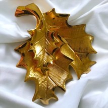 Autumn Leaf Cluster Brooch Vintage Leaves Pin Lightweight Gold Tone Shin... - $19.78