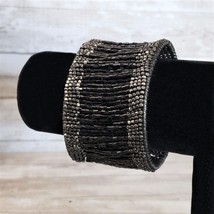 Vintage Bracelet / Bangle / Cuff - Chunky Beaded Black &amp; Grey - £11.93 GBP