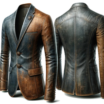 Vintage Touch Men&#39;s Two-Tone Leather Blazer - £220.63 GBP