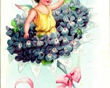 Vtg Valentine Postcard 1909 Tucks Floral Missives Cherub Blue Bouquet Em... - $6.88