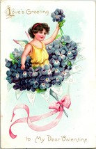 Vtg Valentine Postcard 1909 Tucks Floral Missives Cherub Blue Bouquet Embossed - £5.40 GBP