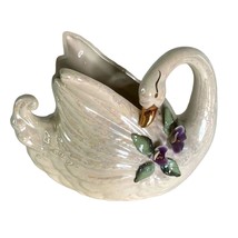Lusterware Swan Planter Vase Figurine Iridescent Opalescent 8.5&quot; x 7&quot; - £29.89 GBP