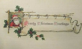 Santa Hearty Christmas Greetings Postcard Original Vintage Glitter Antique - £11.14 GBP