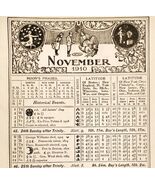 November December 1910 Calendar Page Moon Phases Sun Ephemera ADBN1eee - €25,56 EUR