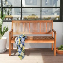 Outdoor Garden Bench Natural Wood 2-Person Patio Backyard Chair Lounge Furniture - £151.67 GBP