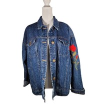 Forever 21 Womens Denim Jacket Embroidered Red Roses Large - $22.99