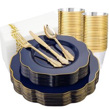 175Pcs Blue Plastic Plates - Heavy Duty Blue Disposable Plates With Gold... - $82.99