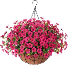 Artificial Fake Hanging Plants Flowers Basket For Outdoor Outside Porch Summer - £34.97 GBP